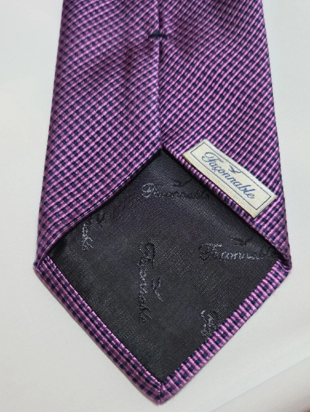 Faconnable Men's Jacquard Purple Micro-Check 100% Silk Tie XL 3.55x63